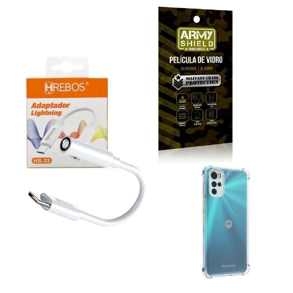 Capa Motorola G22 + Adaptador P2 Para Tipo C + Película 3D