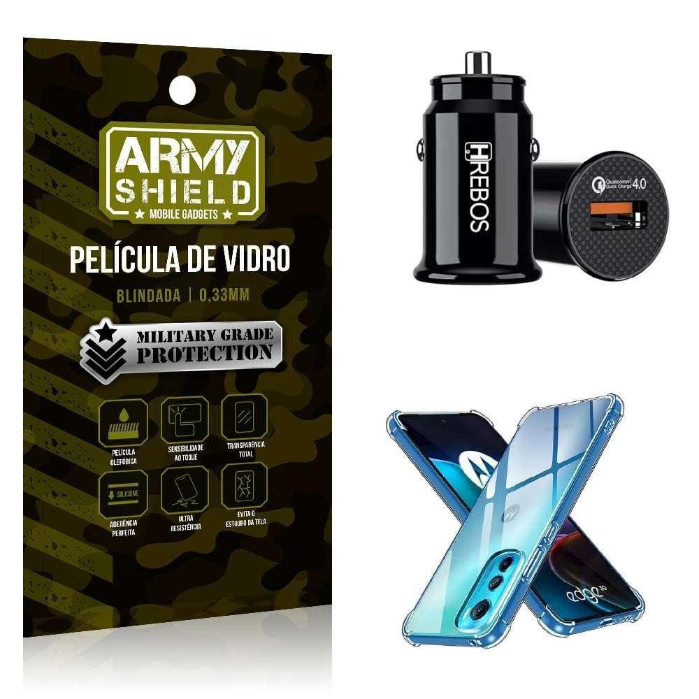 Carregador Veicular Turbo Com Capinha Edge 30 E Película 3D
