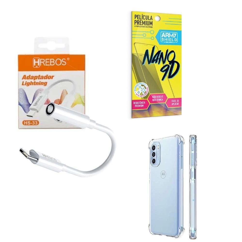 Capinha Motorola G52 + Adaptador P2 P Tipo C + Película 9D