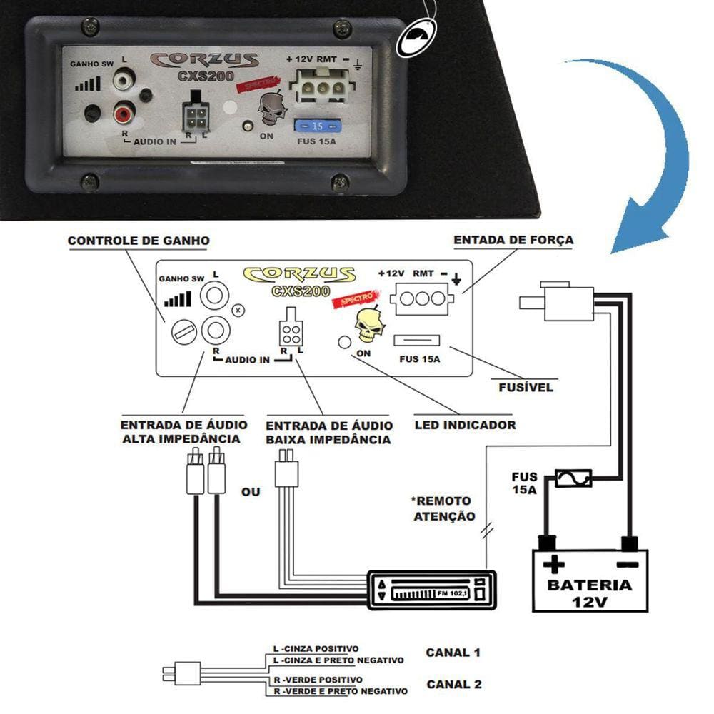 Caixa Amplificada Automotiva Universal Cxs 200 Sub 8``