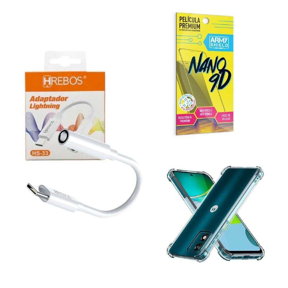 Capa Motorola E13 + Adaptador P2 P Tipo C + Película 9D