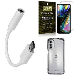 Capinha Moto G82 + Adaptador Fone Tipo C X P2 + Película 3D