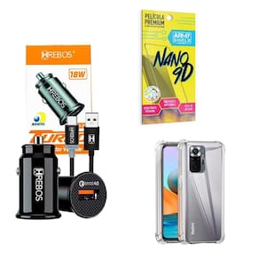 Kit Carregador Veicular + Capinha Mi Note 10 + Película 9D