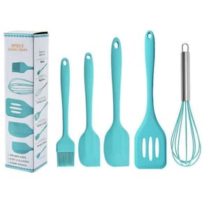 Kit Espátulas Silicone Pincel Fuê 5 Peças Cozinha Azul