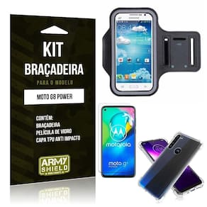 Braçaira Sporte Moto G8 Power + Capinha + Película Vidro