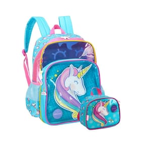 Kit Escolar Unicórnio Luxo Mochila Costas + Lancheira Térmic