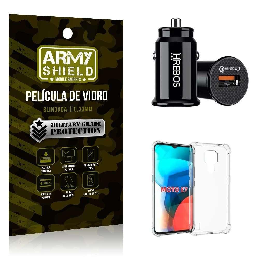Carregador Veicular Turbo Com Capinha Moto E7 E Película 3D
