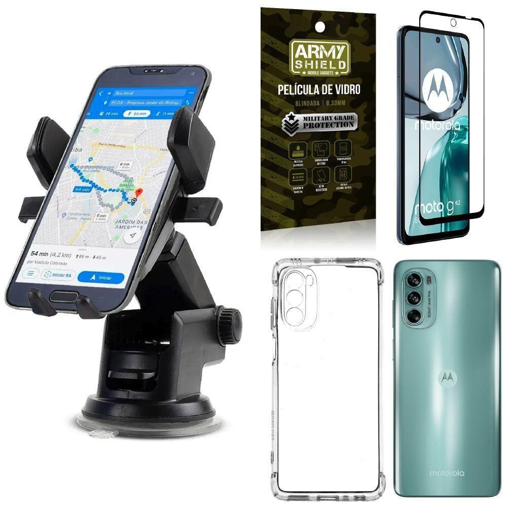 Capa Moto G62 + Suporte Veicular Automático + Película 3D