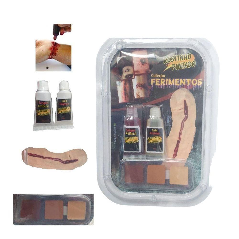 Maquiagem Terror Para Halloween Sangue Falso Ferida Grande