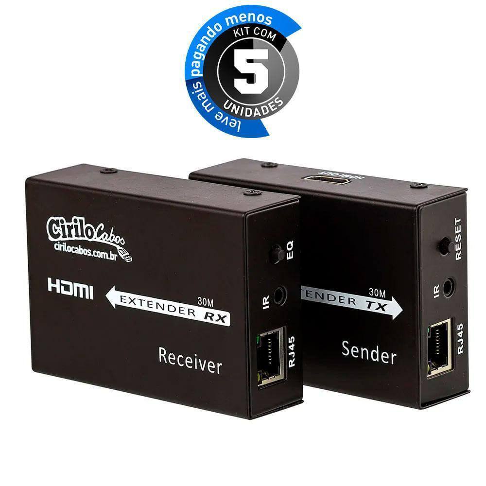 Extensor Hdmi 30 Mt - Cat5E/Cat6 3D - 1080P - Kit 5