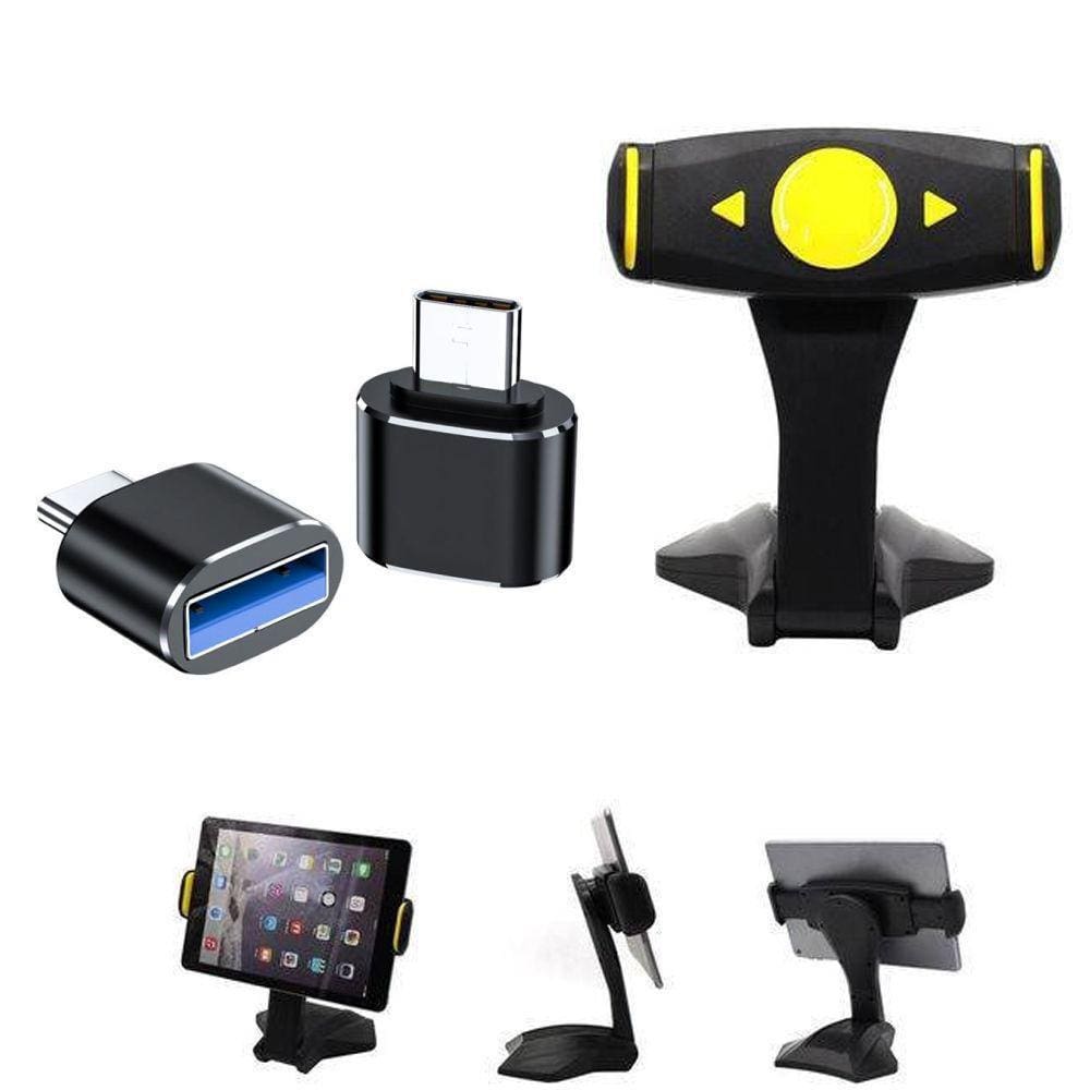 Kit Suporte De Mesa Para Tablet+Adaptador Otg Tipo C