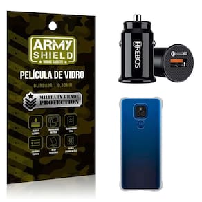 Carregador Veicular Com Capinha Moto E7 Plus E Película 3D