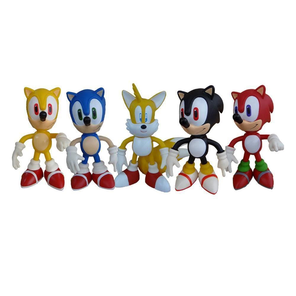 Tails E Sonic Azul, Vermelho, Preto E Amarelo - 5 Bonecos