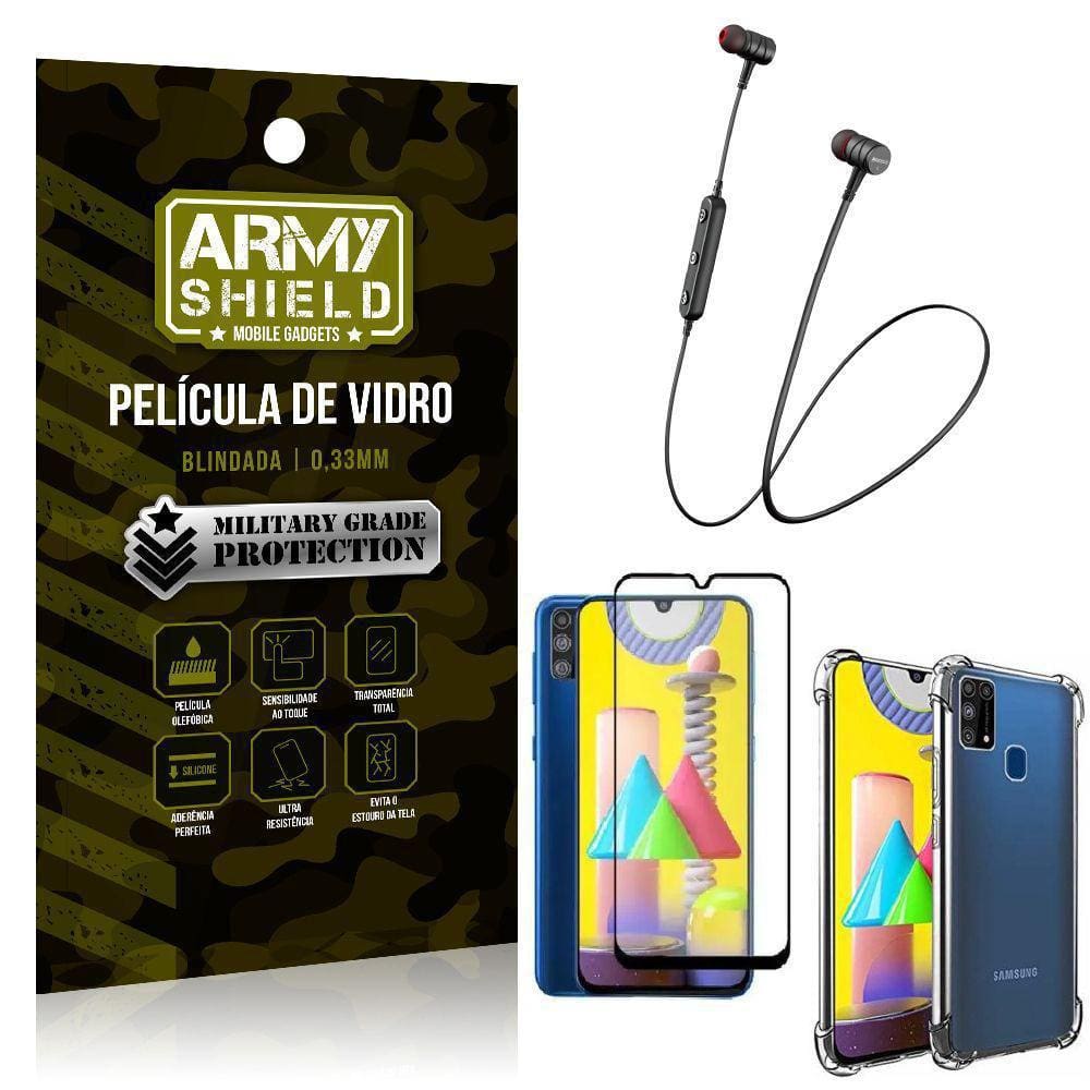 Fone Bluetooth Hs615 Samsungm31+Capa Anti Shock+Película 3D