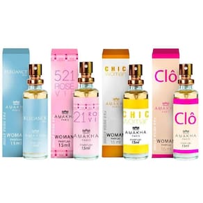 Kit 4 Perfumes 15ml - Elegance, 521 Vip, Chic - Amakha
