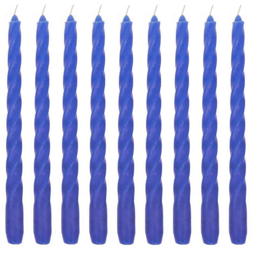 10 Vela Castiçal Torcida 26 Cm Azul Marinho Comprida