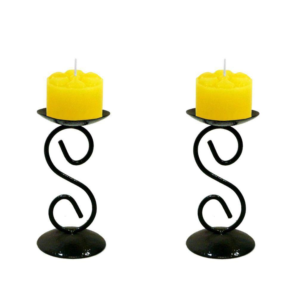 2 Castiçal 1 S Com Vela Amarela Mesa Decoração Candelabro