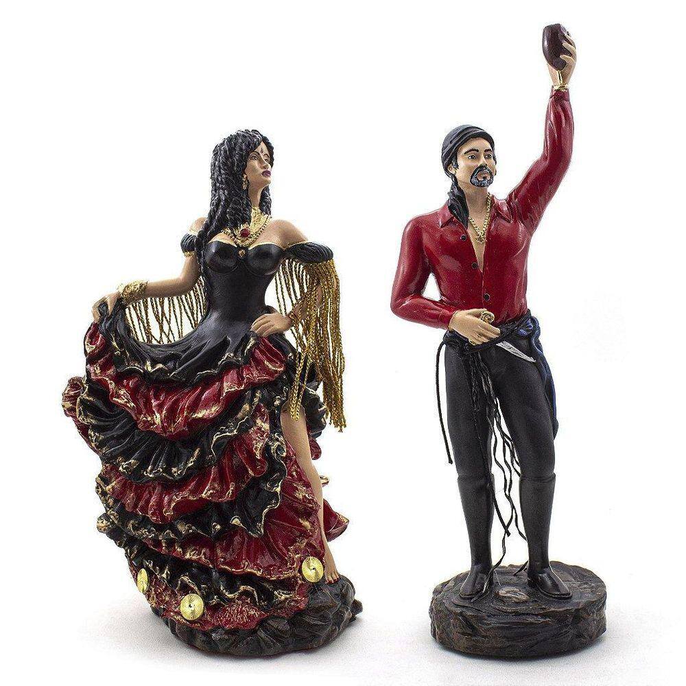 Kit Imagem Casal Cigano Luxo Preto E Vermelho Resina Médio