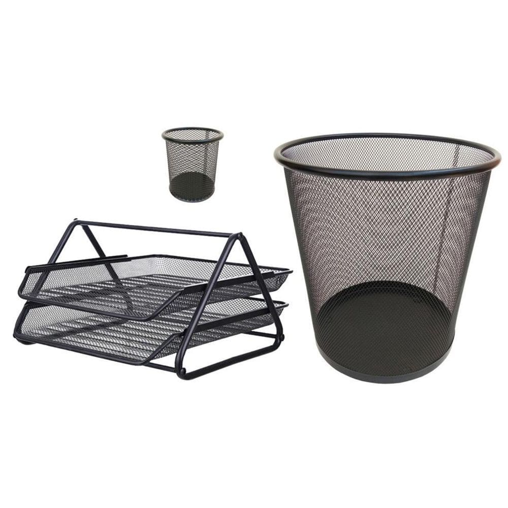 Kit Escritório Organizador Bandeja Lixeira Porta Caneta Preto