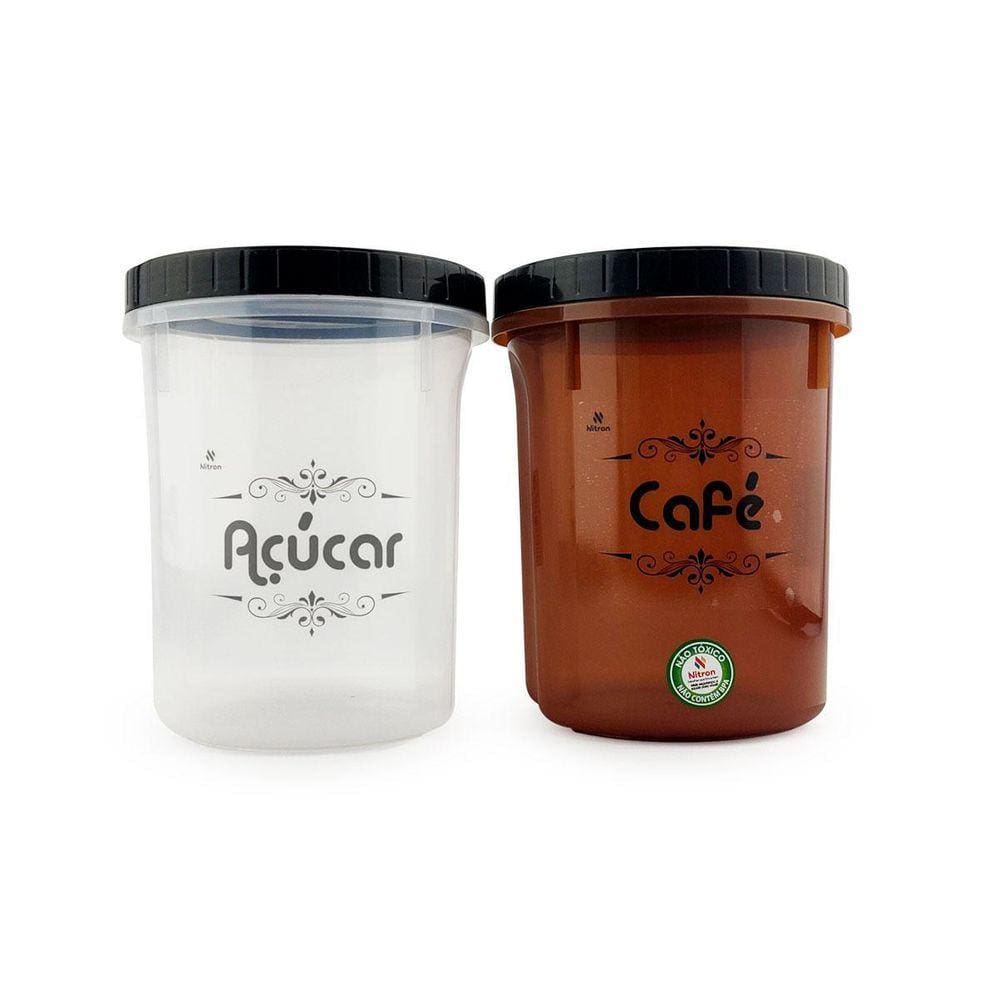 Conjunto Potes Café E Açúcar Conservador Alimento Redondo