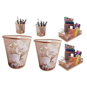 Kit Organizador, Porta Caneta E Lixeira Rose Gold Escritório
