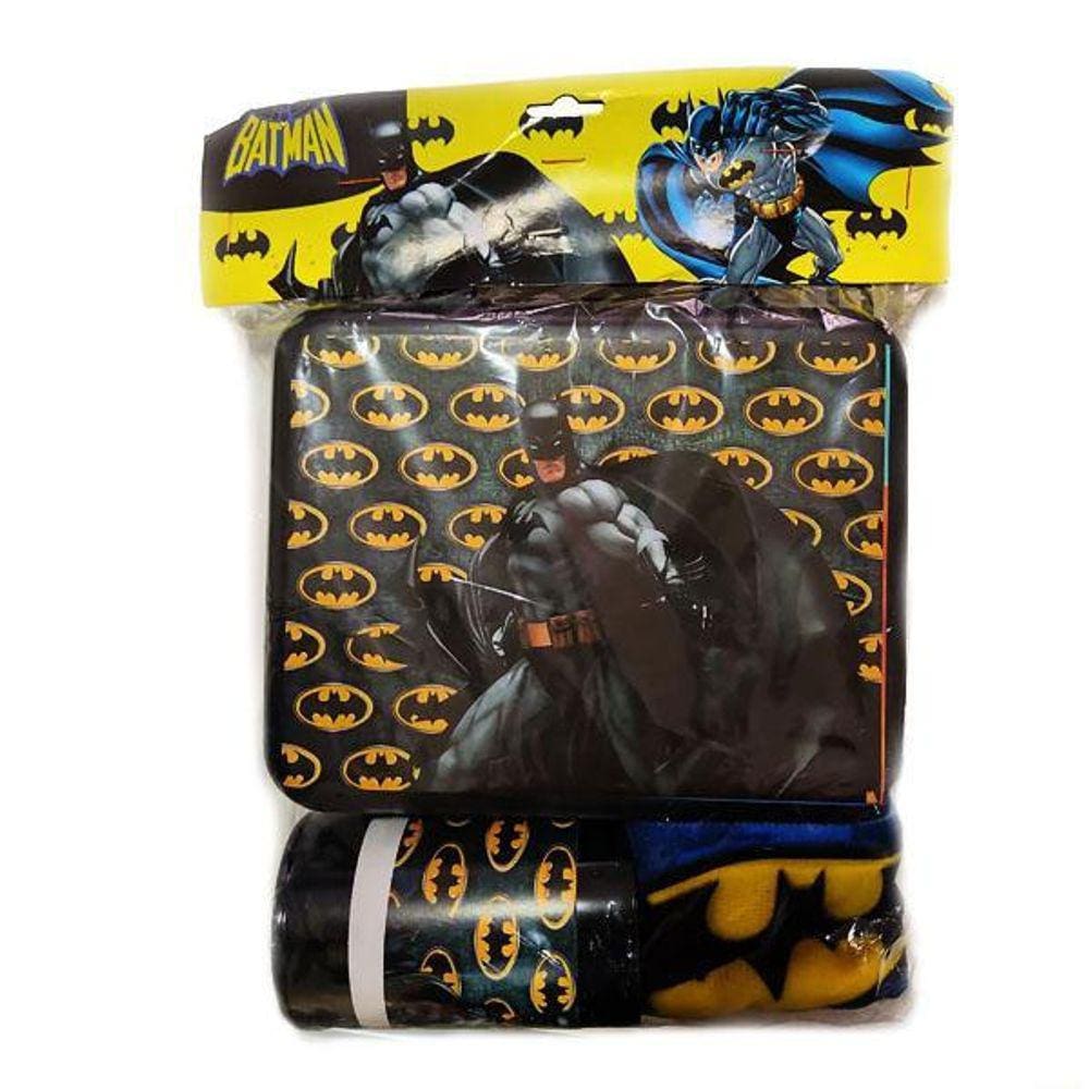Kit Batman Com 1 Lancheira De Maletinha + 1 Copo + 1 Toalha