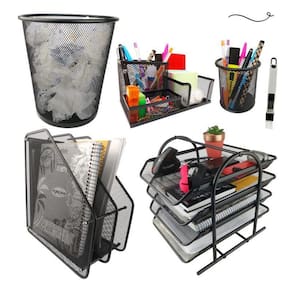 Kit Escritório Porta Caneta Lixeira Organizador Mesa Arquivo