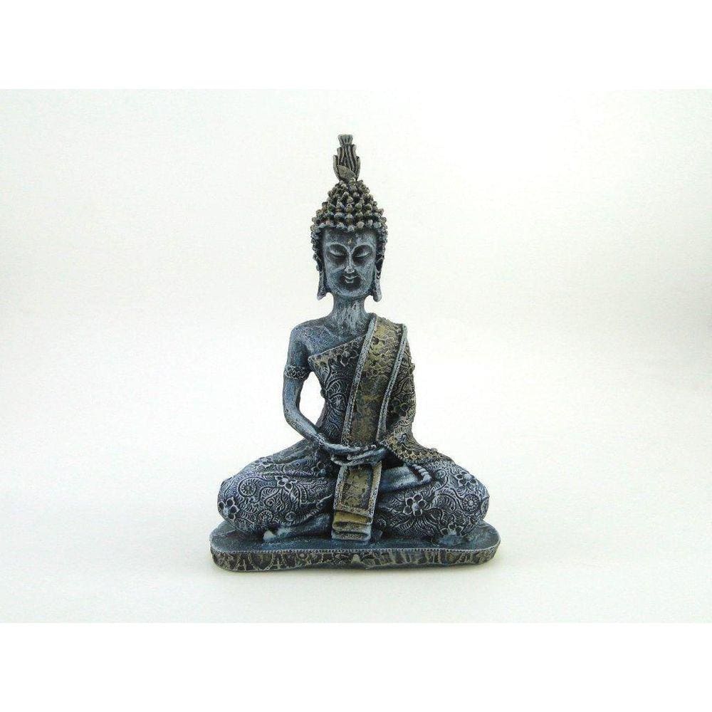 Estátua Buda Dhyana Mudra Cor Jeans Resina 25 Cm