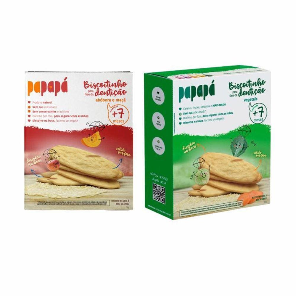 Kit 2 Biscoitinhos Para Dentição Papapá: Maçã, Vegetais