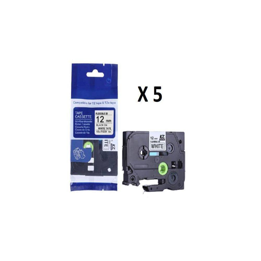 Kit 5 Fita Flexível Compatível Brother Tze-Fx231 Branca 12Mm