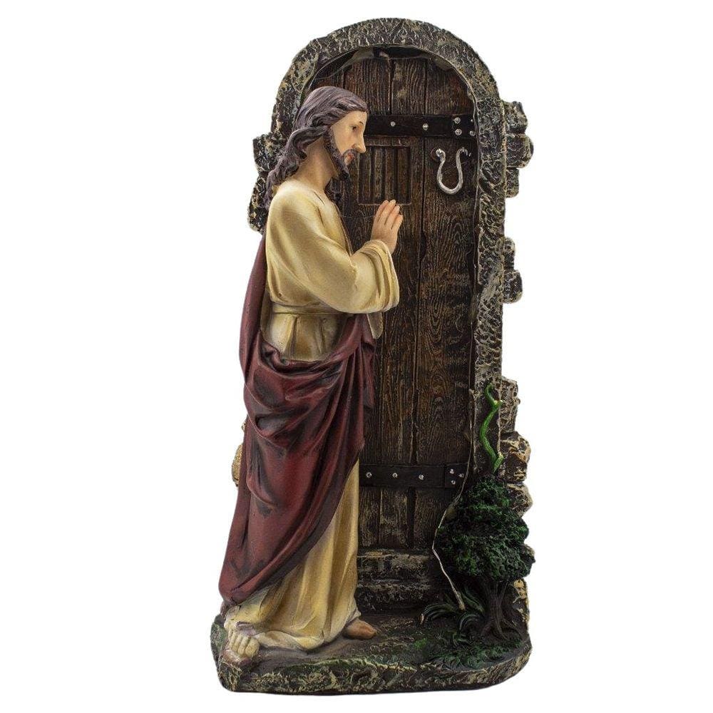 Imagem Jesus Bate À Porta Com Luz Importado Resina 30 Cm
