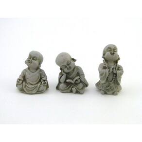 Estátua Trio Mini Buda Japonês Cor Cimento Resina 8 Cm