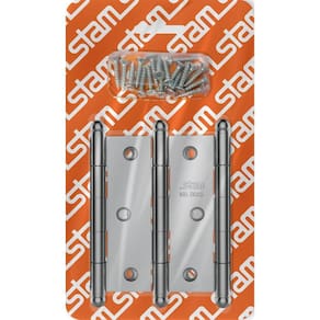 Kit Dobradiça Para Porta Madeira Pino Cromada Stam