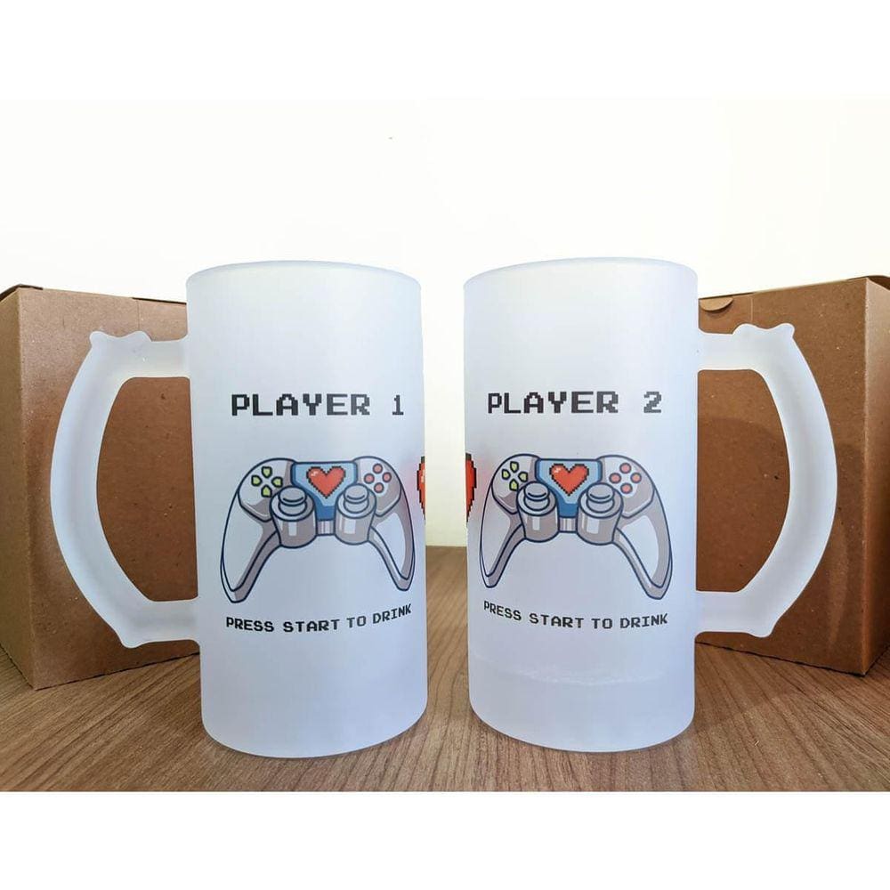 Kit Caneca De Chopp Controle Player 1 E 2 Presente Namorados