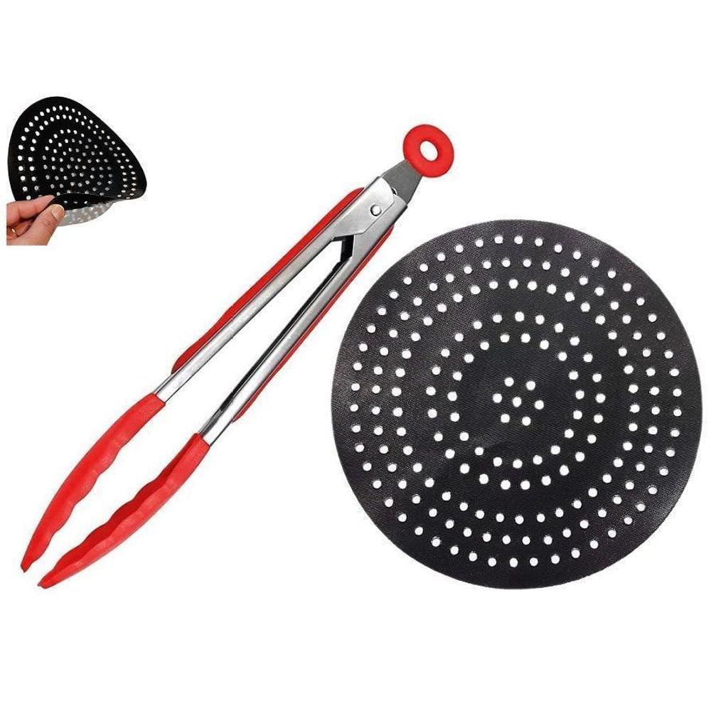 Kit Tela Teflon Air Fryer Redondo 20Cm+Pegador Pinça 25Cm