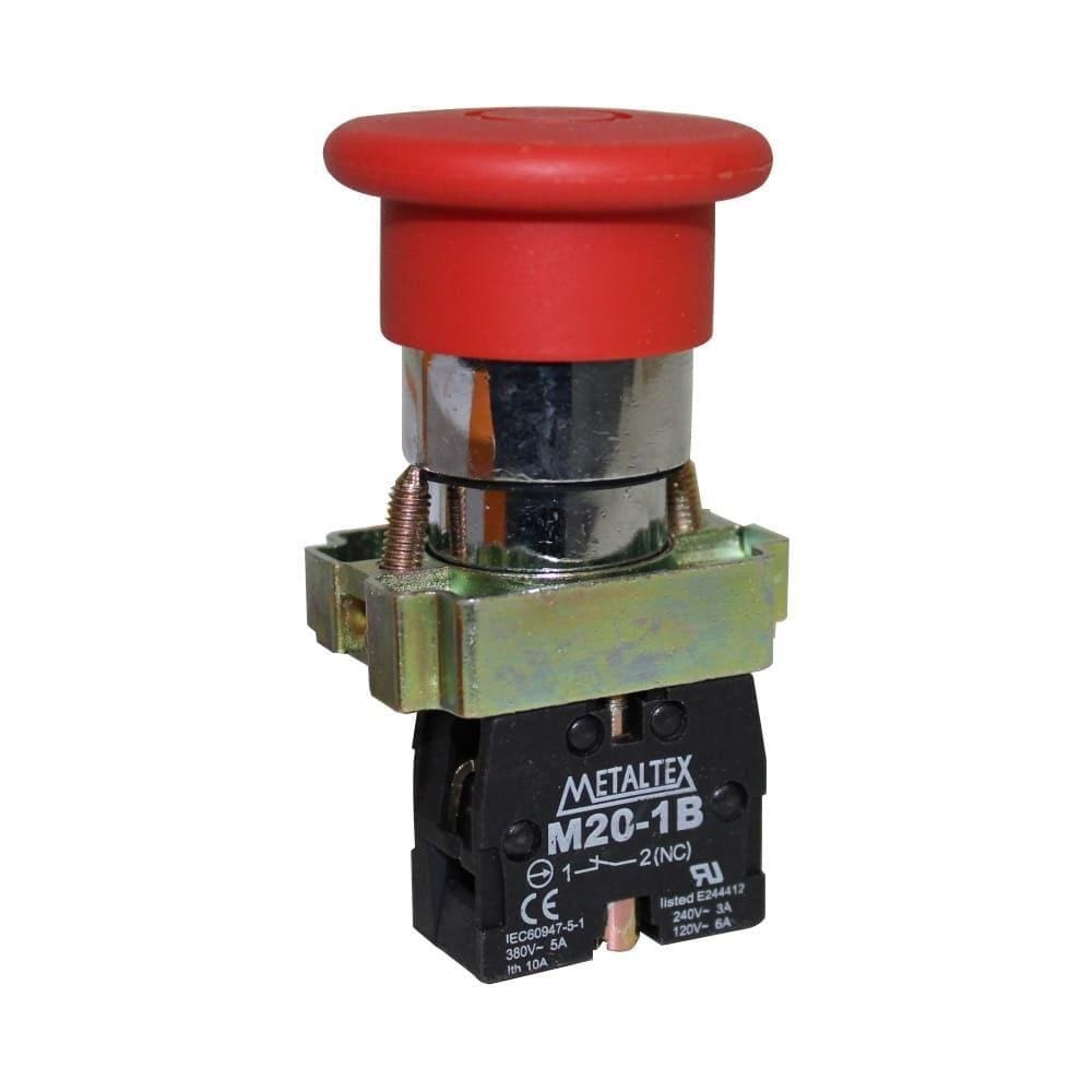 Botão Metálico Cogumelo 40Mm 1Nf Vermelho M20By - Metaltex