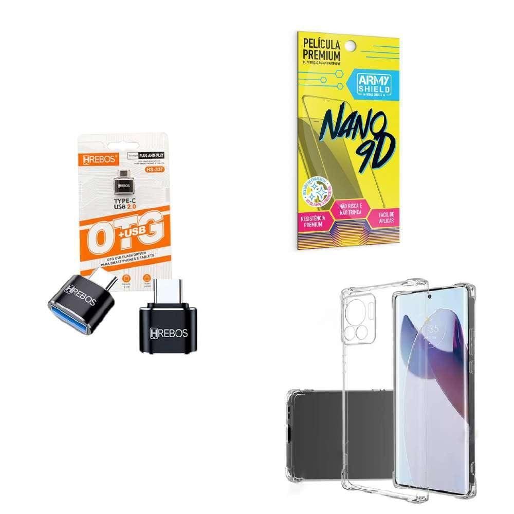 Kit Usb P Tipo C + Capa Motorola Edge30 Fusion + Película 9D