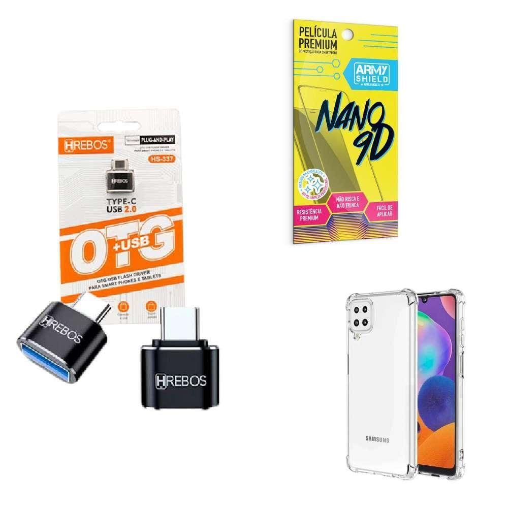 Kit Usb Para Tipo C + Capinha Samsung M62 + Película 9D