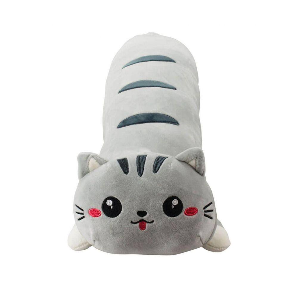 Gato Cinza Comprido Deitado Mostra Lingua 60Cm - Pelúcia