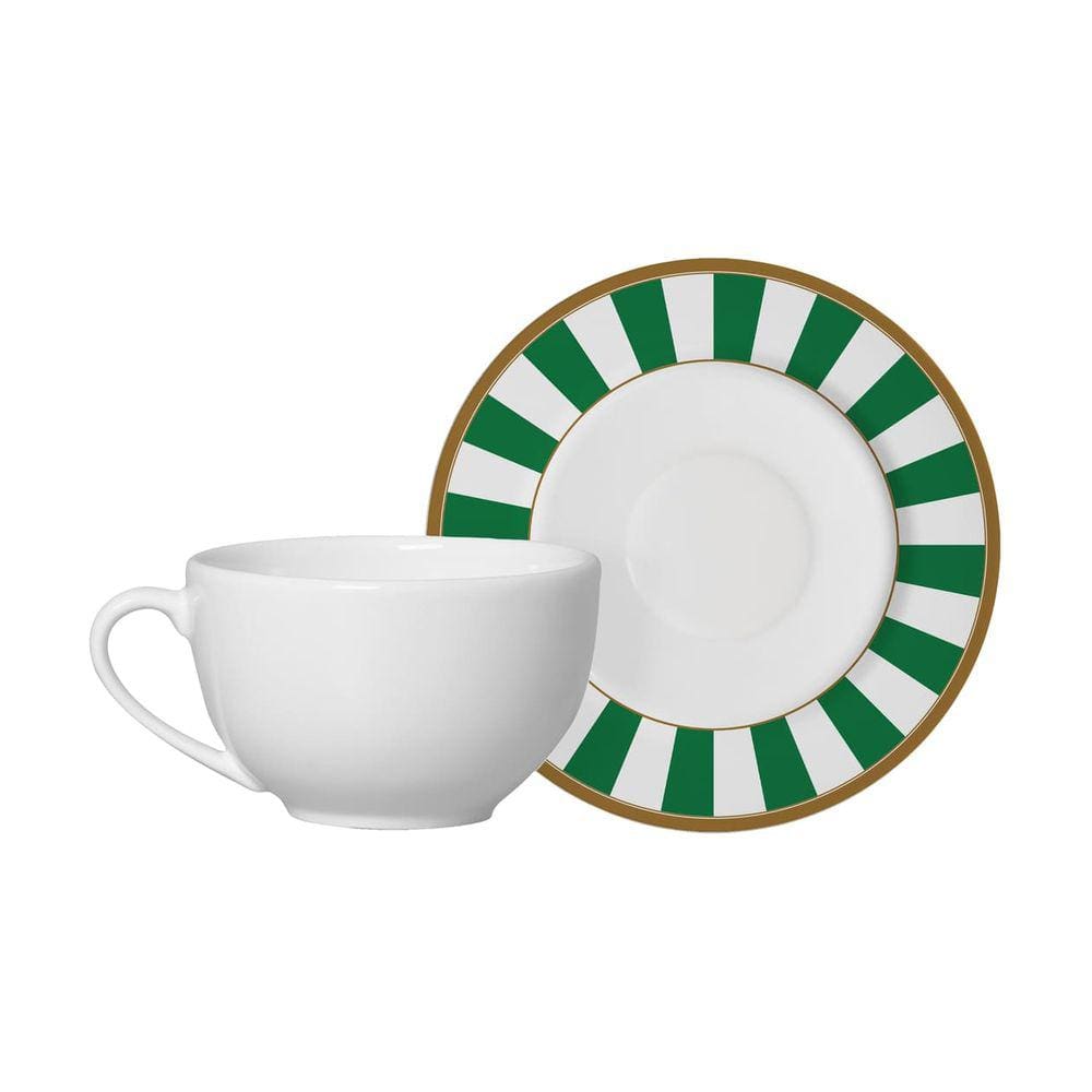 Conjunto com 6 Xícaras de Chá com Pires Stripe Verde 250ml
