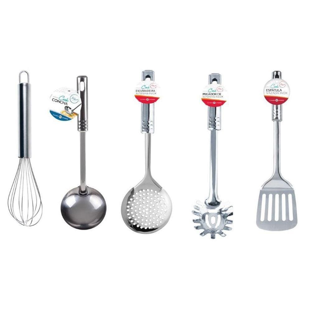 Conjunto Kit Utensílios De Cozinha Em Aço Inox Com 5 Peças