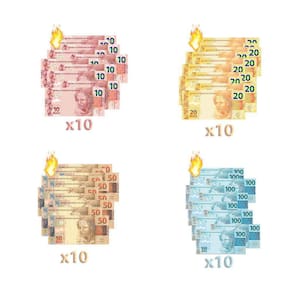 Kit 40 Burning Money - Notas Flash 10, 20, 50, 100 Reais