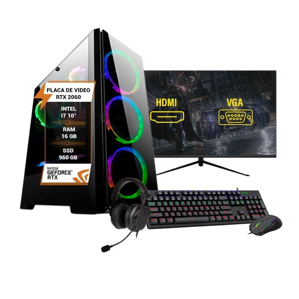 Pc Gamer Completo Intel I7 10 Rtx2060 16Gb Ssd 960Gb 27