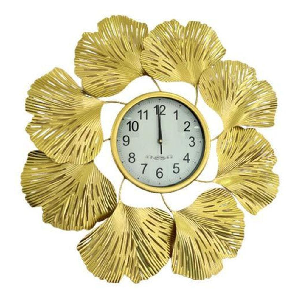 Relógio De Parede Dourado 66Cm Luxuoso Metal Design Europeu