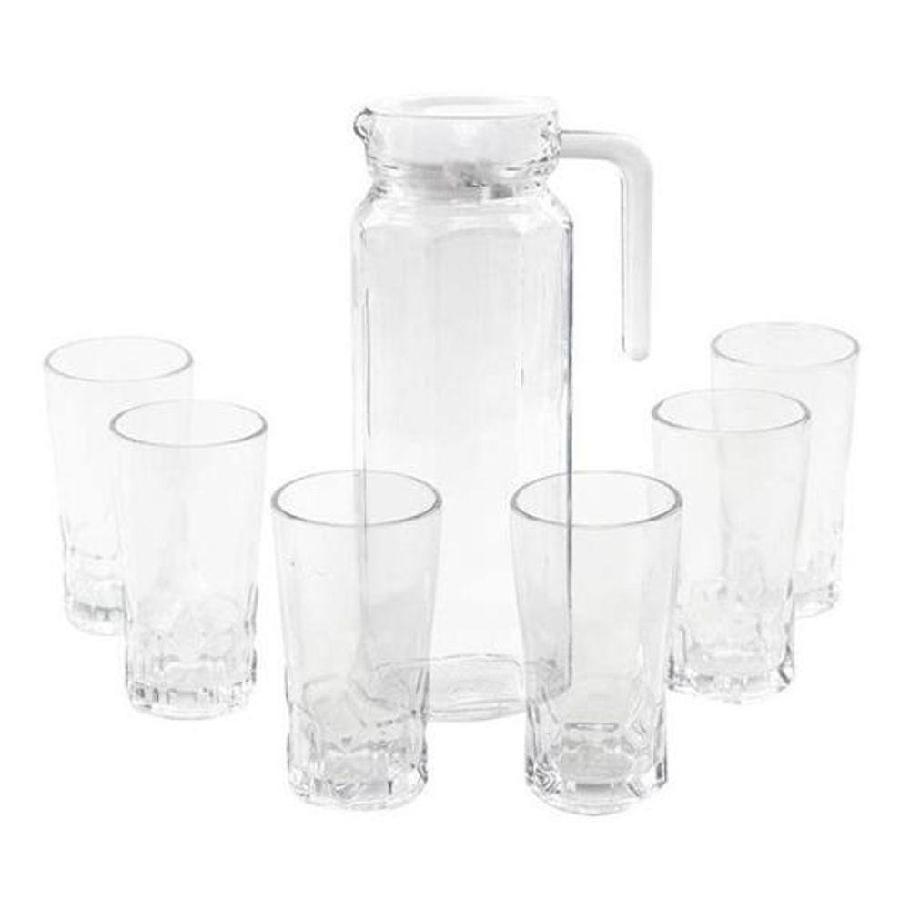 Jarra De Vidro Com 6 Copos Tampa Água Suco 1800Ml