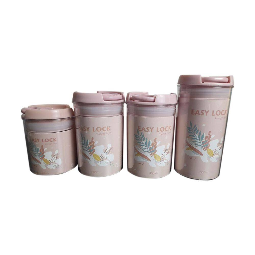 Pote Transparente Hermético Redondo 4 Peças - Rosa