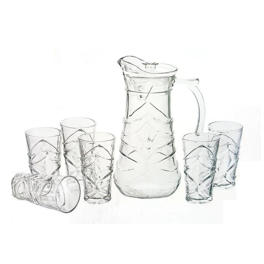 Jarra De Vidro Com 6 Copos Tampa Água 1800Ml Suco