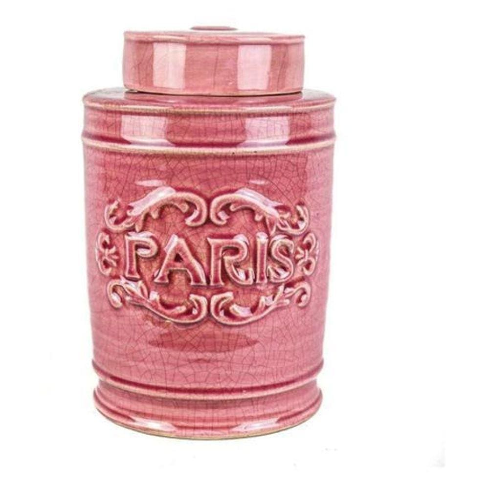 Pote Decorativo Cerâmica Tampa Paris Vermelho Retrô 25 X 14