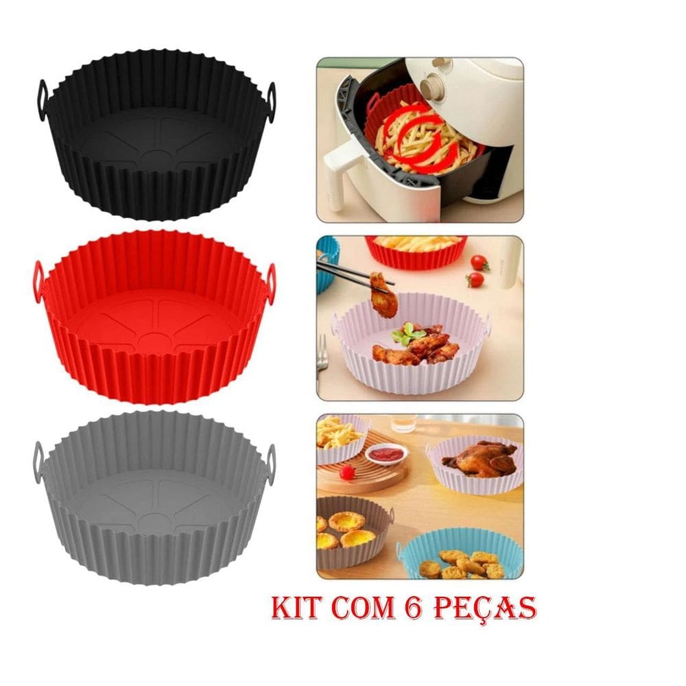 Kit 3 Cestos Silicone Airfryer 20Cm Antiaderente Livre Bpa