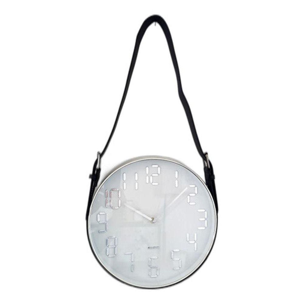 Relógio De Parede Alça De Couro Moldura Prata 30 Cm